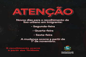 Novos dias de recolhimento do lixo