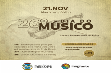 Dia do Músico será comemorado no dia 21 em Imigrante