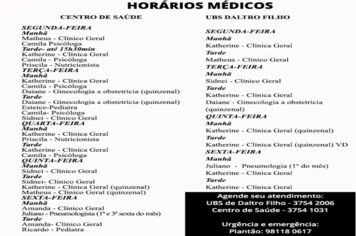 Novos horários médicos nas unidades de Imigrante