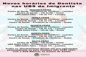 Novos horários de Dentista