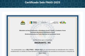 Imigrante conquista o Selo FNAS 2025 e se destaca na gestão da Assistência Social