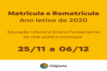 Período de matrículas e rematrículas para 2020