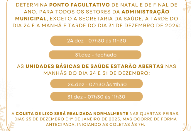 Atenção para as alterações no expediente das repartições públicas no final de ano