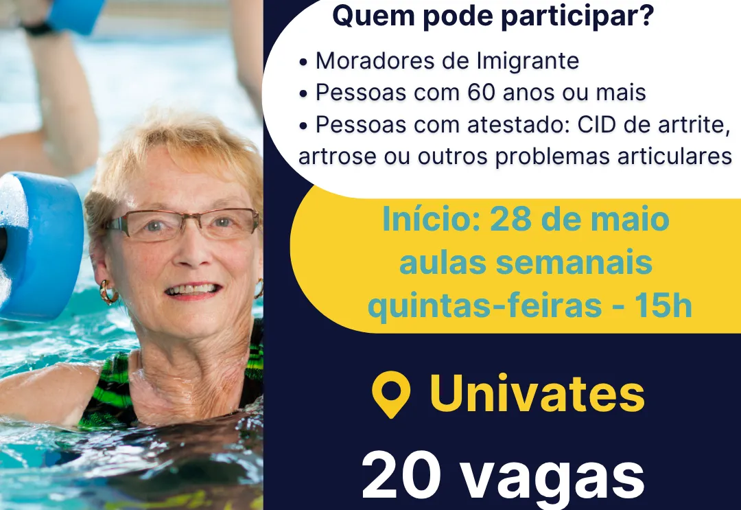 Imigrante abre inscrições para hidroginástica gratuita