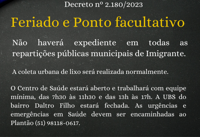 Prefeitura terá ponto facultativo em 08 de setembro